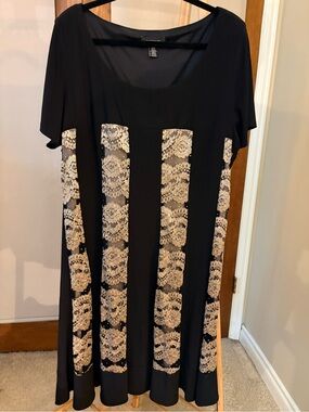 Black A-Line Dress with Lacy Tan & Sparkle Panels
